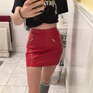Red faux leather skirt
